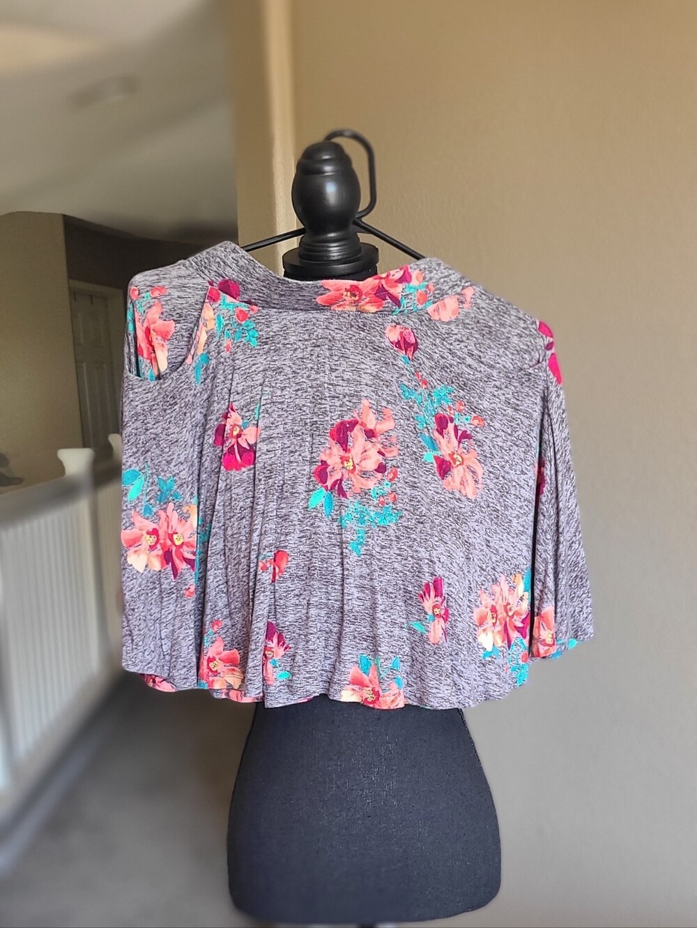 SO Heather Gray Skater Skirt with Pink & Teal Floral Print and 2 Front Pockets
